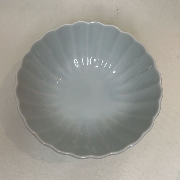 Porcelain Bowl 4 3/4 In Round 1 3/4 In Tall Vintage Sea Stripe Blue Green Ribbed - Picture 3 of 8